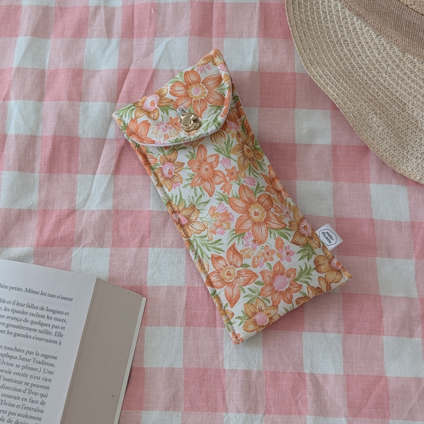 Etui à lunettes fleurs oranges