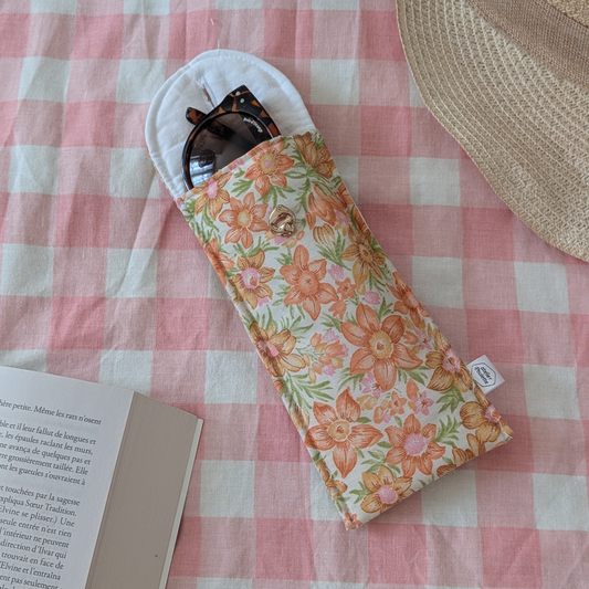 Etui à lunettes fleurs oranges